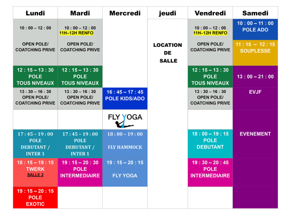 Planning Pole Dance Fly Yoga Nimes Gard